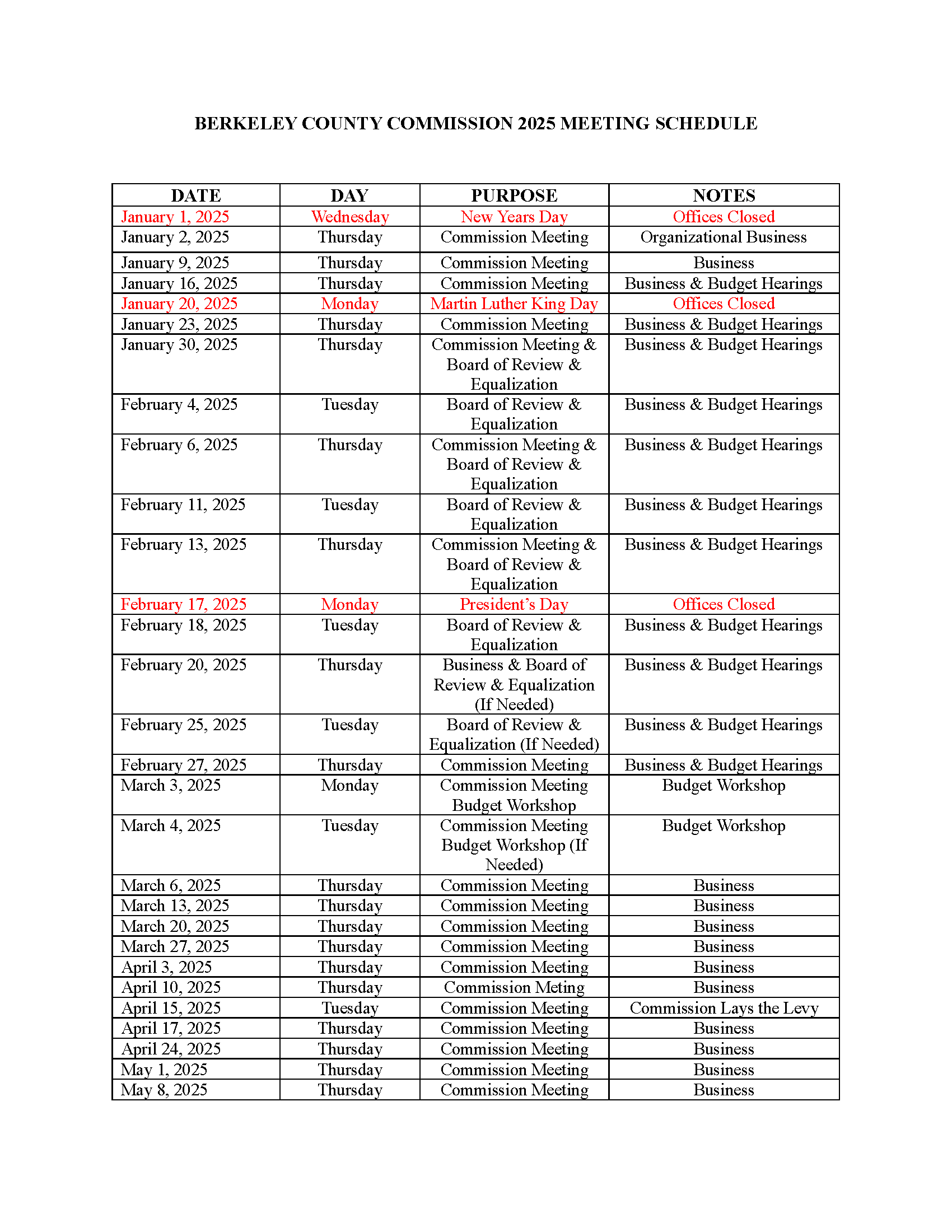 Council Meeting Schedule 2024